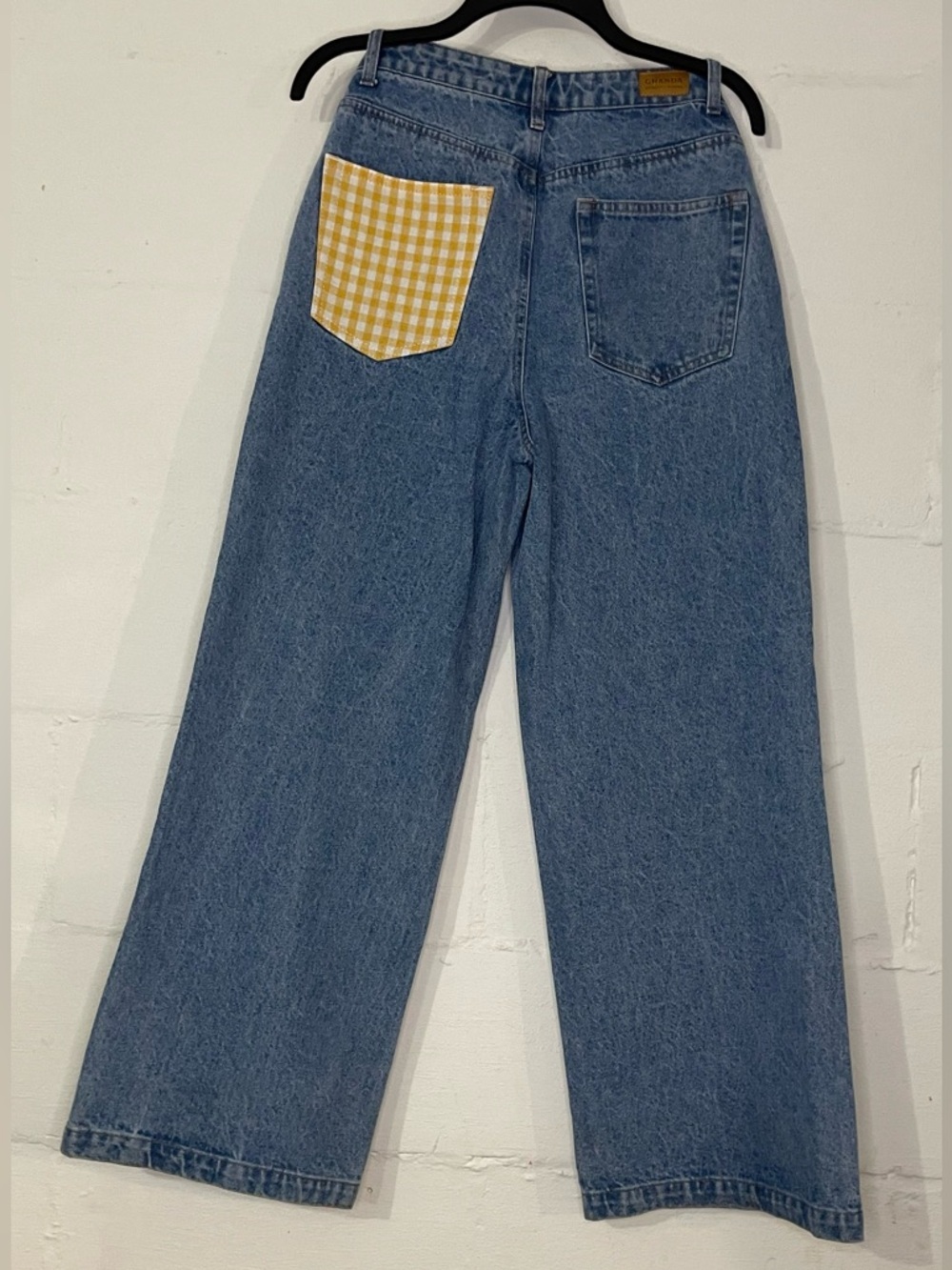 Ghanda Blue Denim Wide Leg Jeans with Multi-Colored Patchwork - Picture 4 of 5